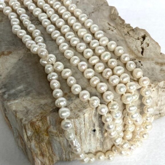 Sterling Silver 925 Layered Beige Baroque Triple Strand Pearl Necklace 18" - 19" - Picture 11 of 16